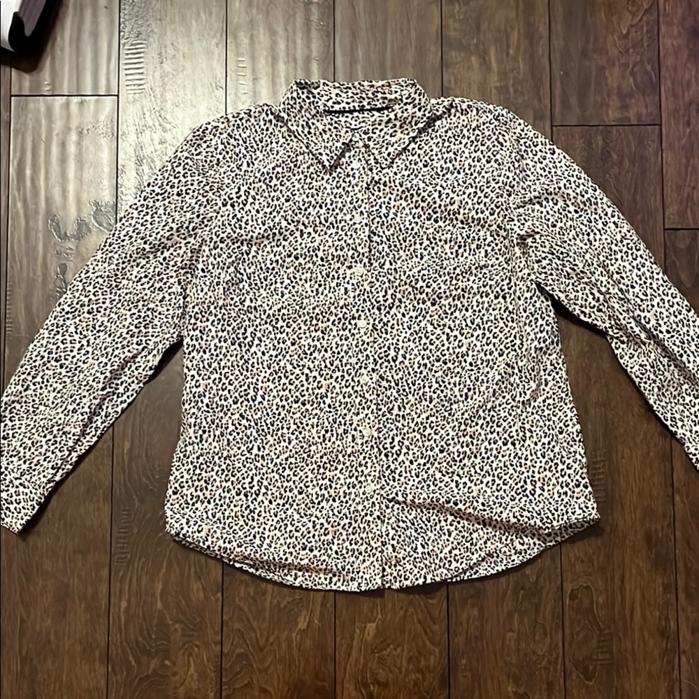 Talbots Animal Print Blouse - Black and Tan